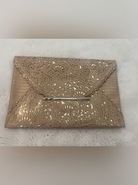 BCBGMaxAzria Rose Gold Laser-Cut Envelope Clutch